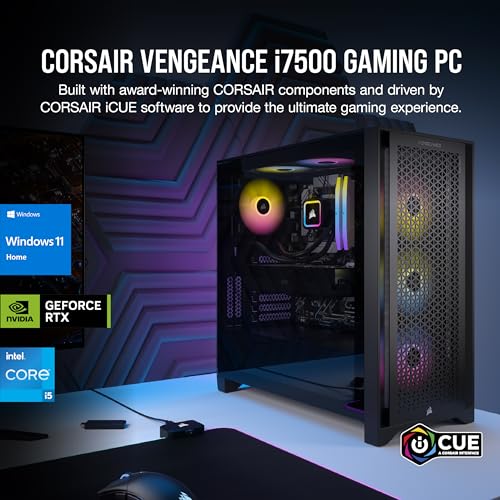 Image of Corsair Vengeance i7500 Series Gaming PC - Liquid Cooled Intel Core i5 14600KF CPU - NVIDIA GeForce RTX 4060 GPU - 32GB Vengeance RGB DDR5 Memory - 1TB M.2 SSD - Black
