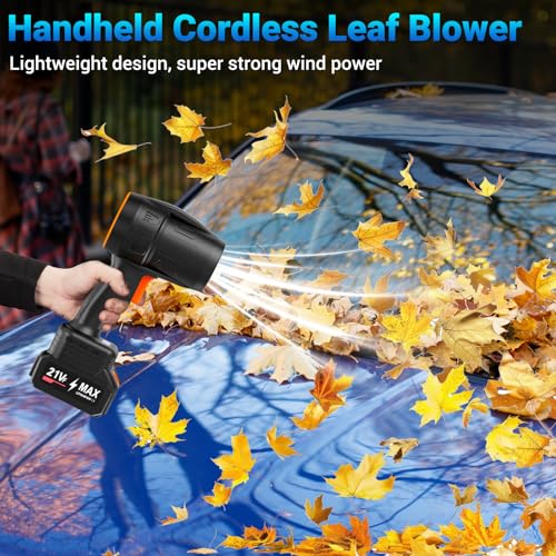 Image of Handheld Electric Cordless Leaf Blower - 500,000RPM Mini Turbo Jet Blower with 2x4.0Ah Batteries & Charger, Lightweight for Patio, Lawn, Garage Cleaning (Black)