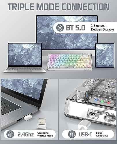 VGN GAMEPOWER K75 PRO 75% Custom Mechanical Keyboard with Knob & Transparent Keycap,Gasket Mounted TKL 82Keys Hot Swap Keyboard,Support QMK/VIA,2.4Ghz/BT5.0/USB-C Wired,Custom RGB,EVA Foam,for Win/Mac - Image 3