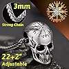 FaithHeart Punk Skull Jewellery, Stainless Steel Evil Skull Head with Viking Compass Symbol Skeleton Pendant Gothic Necklace for Rappers Rock Men Singers #1