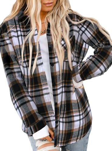 Asiertiy Womens Buffalo Plaid Flannel Shirts Jackets Long Sleeve Buffalo Button Down Blouses Top Fall Clothes Fashion Outfits