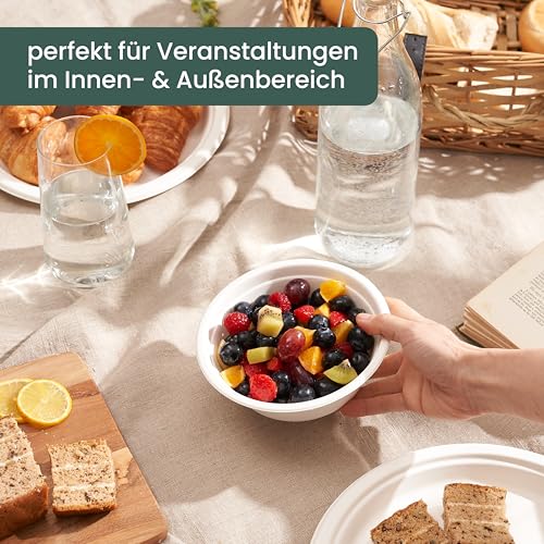 HAAGO 100 Extra Stabile Suppenschalen aus Zuckerrohr, 500ml / 17oz – Fett- & Auslaufsichere Pappschüsseln – Kompostierbar & Biologisch Abbaubar – Einwegschalen für Suppe, Eintopf, Curry, Dessert