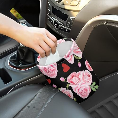 Image of Car Trash Can - Cute Pink Rose,Portable,Collapsible Back Seat, Front Console, Floor, or Hanging Headrest Waste Basket Car Garbage Bag