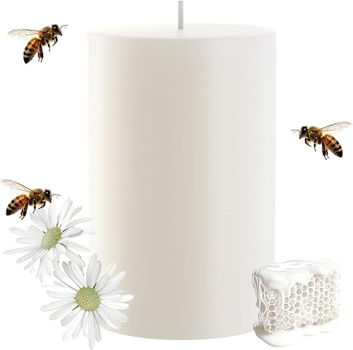 Velas de pilar de cera de abeja natural blanca, 20 horas de tiempo de combustión, velas de cera de abeja 100% pura, cera de abejas orgánica para el