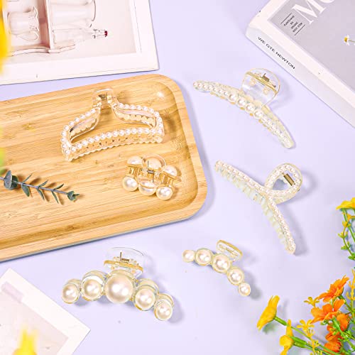 6 Pcs Pearl Hair Claw Clips, Fancy Pearl Wedding Hair Accessories Gift For Women Girls With Gift Box #TOP3