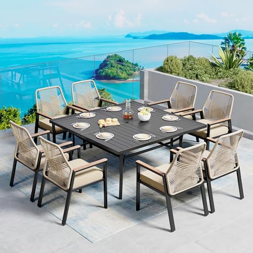 9 Pieces Patio Dining Set, 8 x Woven Rattan...