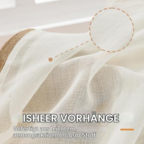 MRTREES Vorhang mit Kräuselband Creme 2er Set H 160 x B 140 cm, Vorhänge Modern Voile Wohnzimmer Gardinen Schlafzimmer Halbtransparent… – Ansicht 4