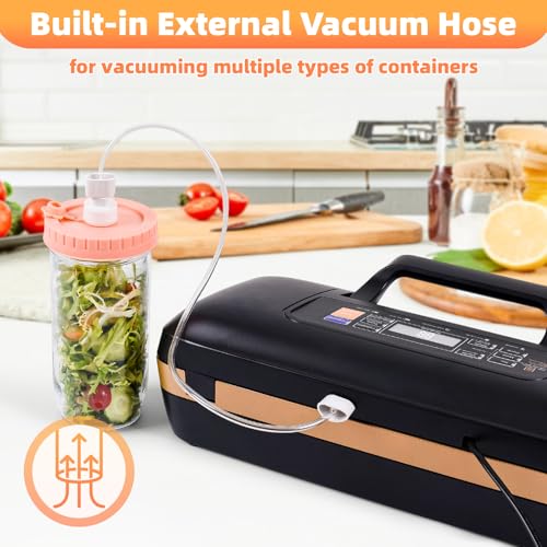 Image of Vacuum Sealer Machine,Food Saver Vacuum Sealer Machine,Multipurpose Food Sealer for Dry & Moist Food, One-Touch, Double Seal, Built-In Cutter, 1 Roll &10Pre-Cut Bags