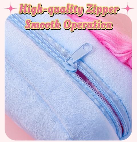 Image of XZR Cute DIY Pen Bag Case Box Stocking Stuffers Cute Creative Long Hair Doll Colorful Cartoon Large Capacity Zipper Organizer Storage Bag Box Nice Gift (Blue)