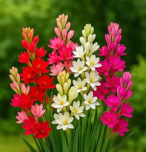 Multi Colour Tuberose Bulbs, Rajnigandha Flower Bulbs, 5 Colours, (2+2+2+2+2=10 Pieces)