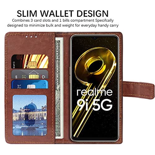 Image of Flip Cover Back Case for Realme 9i 5G | Premium Leather Finish | Inbuilt Pockets & Stand | Flip Cover Back Case for Realme 9i 5G (Brown)