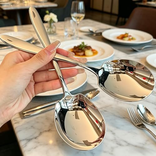 2 Cucharas De Servir De Acero Inoxidable Con Mango Largo, Diseño Duradero Y Grueso Para Uso Doméstico, Hotel, Cantina Y Restaurante, Acero