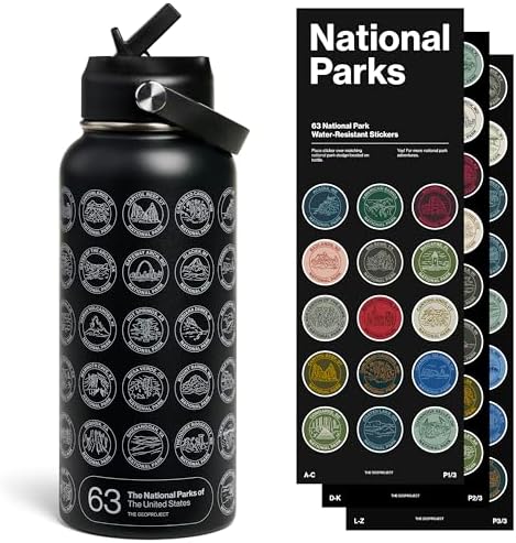 Wondery Parks Of The USA Wide Mouth Water Bottle - 63 National Park Sticker Bucket List, 32oz, BPA-Free - View #7