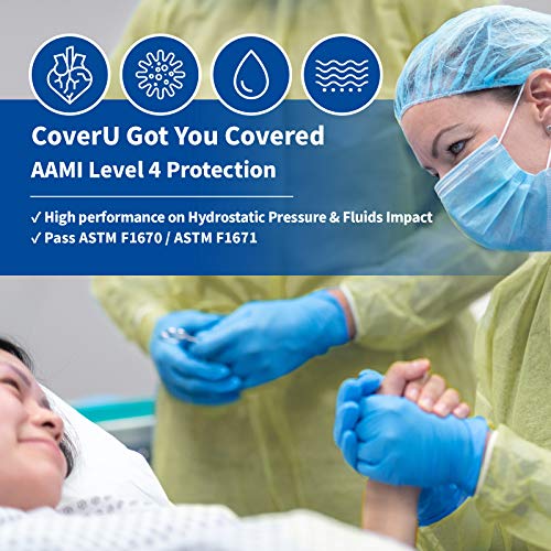 Medtecs Disposable Isolation Gowns - Aami Level 4 Ppsb+Pe 36 Gsm - 10/100 Pc - Seal Tape & Elast Cuffs, Fluid Resistant Durable Comfortable Ppe - Coveru Series, Unisex Adult | Yellow, 100 Pc #TOP6