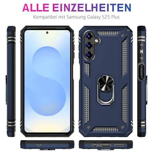 Image of Heavy Duty Case for Samsung Galaxy S25 Plus Phone Case with Screen Protector, Military Grade Shockproof Rugged Protective Cover for Samsung S25 Plus, with Metal Ring Magnetic Kickstand (Blue)
