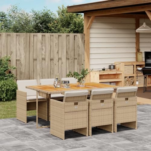 Vetnasa Set Comedor de jardín 7 pzas con Cojines ratán sintético Beige Mobiliario, Muebles de jardín, Conjuntos de jardín Beige 69 KG