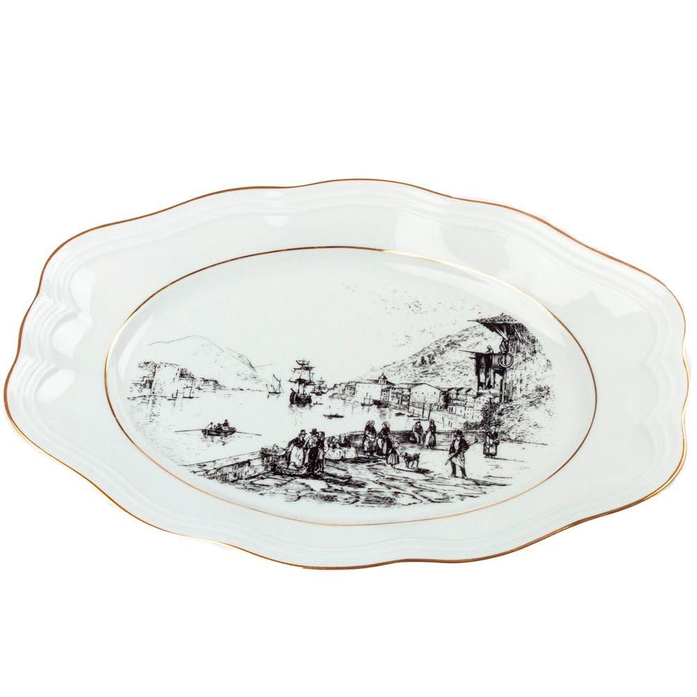 FranquiHOgar Fuentes de servir de porcelana blanca (3 piezas) Bidasoa Original, filo de oro