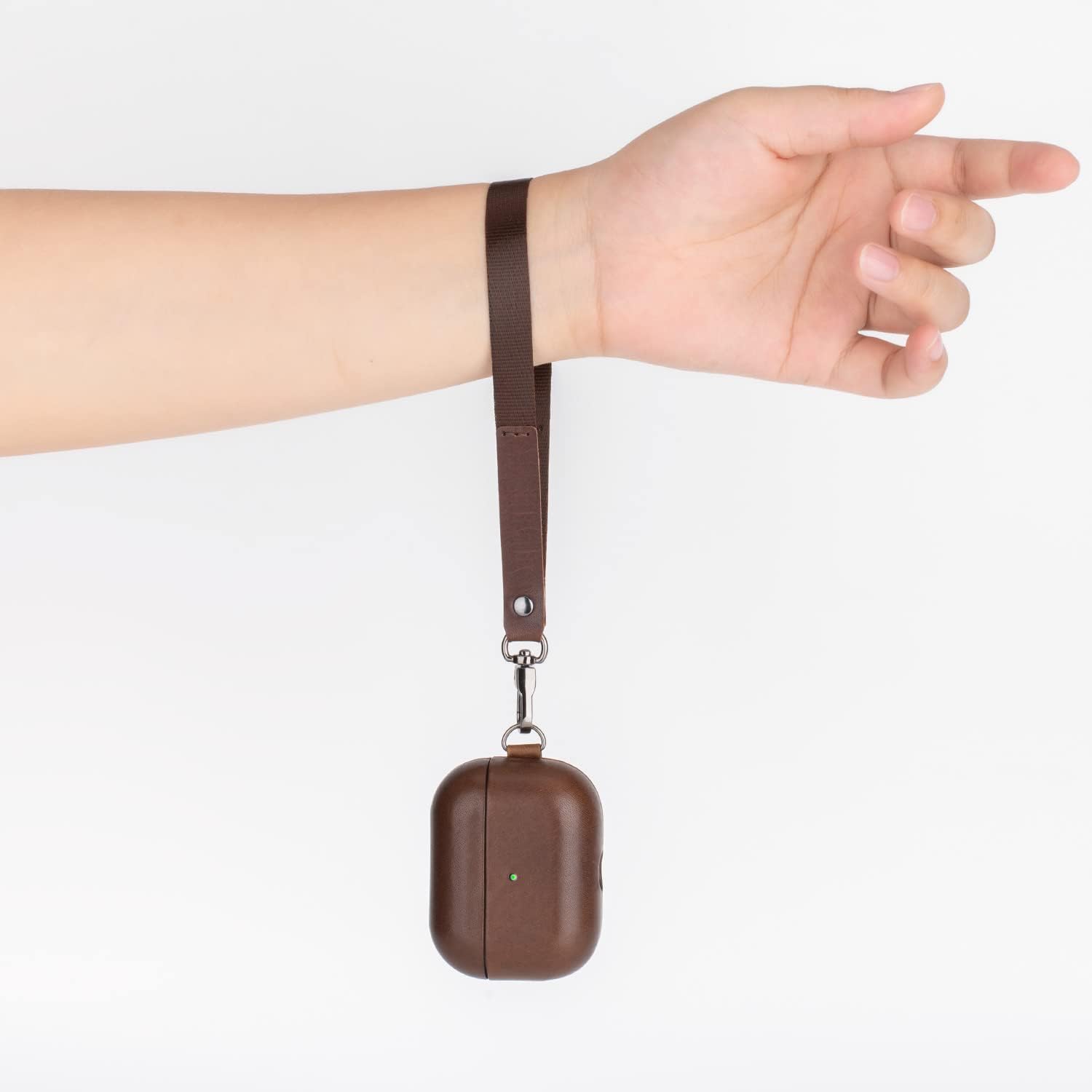 Leather Case for AirPods Pro 1st Generation 2019 with Hand Strap and Neck Lanyard, Genuine Vegetable-Tanned Cow Leather, Handmade Crafted, Gloss Brown