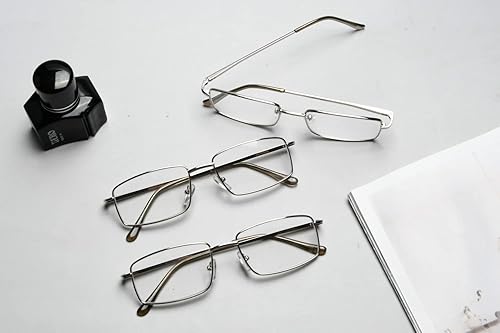 Miniatura 6 de Eyekepper Paquete de 3 lentes de lectura rectangulares de metal con templo de primavera para hombre, color plateado +1.5
