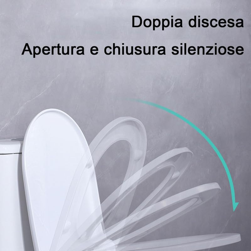Sedile WC con Chiusura Ammortizzata, Tavoletta WC con Funzione di Sgancio Rapido, Facile da Montare e Pulire, Copriwater Universali Forma di D/U, Coperchio WC in PP, Bianco, 02K, 48x38cm