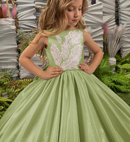 Satin Flower Girl Dress Crystals and Bow Pageant Dresses for Girls Princess Ball Gown3