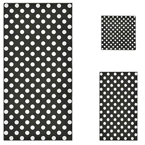 Naanle Cute White Polka Dots Pattern Soft Luxury Decorative Set Of 3 Towels, 1 Bath Towel+1 Hand Towel+1 Washcloth, Multipurpose For Bathroom, Hotel, Gym, Spa And Kitchen(Black) #TOP27