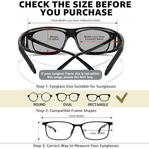 Image of LVIOE Polarized Photochromic Sunglasses Women Men, Fit Over Sun Glasses with UV Protection for Driving Traveling
