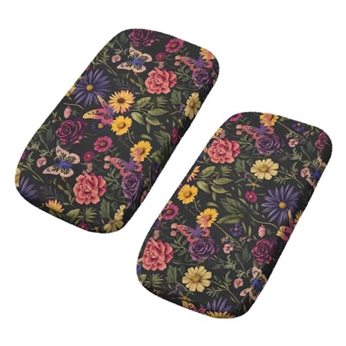 Tnasranmo Plush Flannel Office Chair Armrest Pads Soft Office Chair Armrest Covers Made of High-Quality Flannel, Washable Arm Rest Pads for All Standard Office, Desk & Gaming Chairs - Flowers