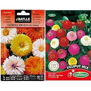 Batlle & ndash; Semi di Fiori & ndash; Calendula Semi Alta Doppia in miscuglio & Germisem Lilliput Mix Semi di Zinnia 1.5 g