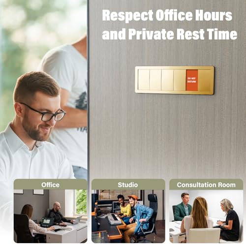 Image of Office Door Signs -6 Options Do Not Disturb, In A Meeting, Out Of Office, Working Remotely, Back Soon Please Knock,Privacy Door Slider Sign for Meeting & Conference Room Brushed Gold