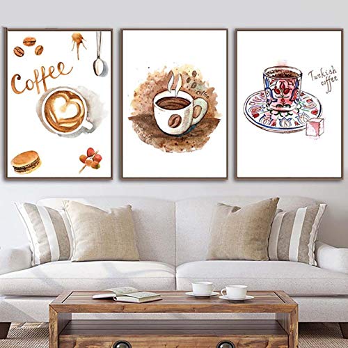 Toile aquarelle café affiche moderne 20x30cmx3 lot de 3 tableaux pour cuisine