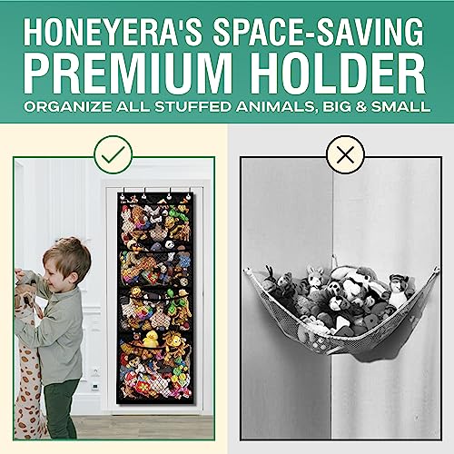 Honeyera Storage for Stuffed Animal,Over Door Organizer for Stuffies, Baby Accessories,Easy Installation with Breathable Hanging Storage Pockets Big Girls Chair Toddler Large Bag (Black, 72x24)
