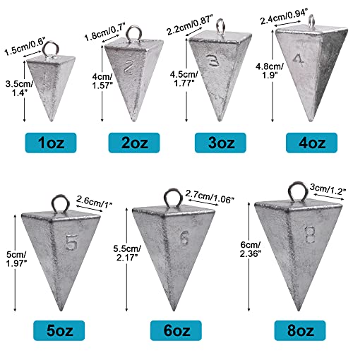 Pyramid Sinkers Fishing Weights Kit, Fishing Weights Sinkers For Saltwater Ocean Surf Fishing 1Oz 2Oz 3Oz 4Oz 5Oz 6Oz 8Oz Bullet Fishing Weights Gear Tackle #TOP3