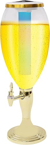 Dispensador de torre de cerveza dorada con luz LED y tubo de hielo desmontable, torre de bebidas de 5 L170 onzas, grifo para el hogar, torre de