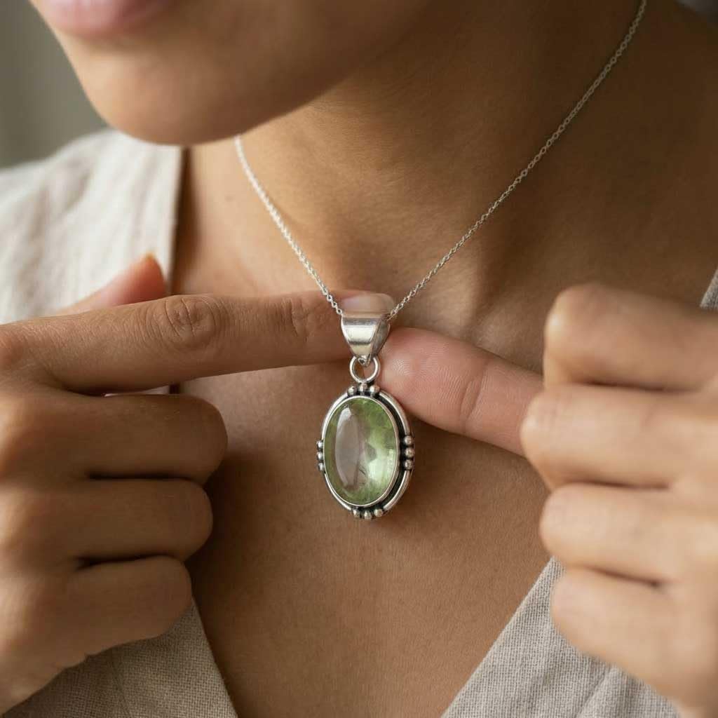 JEWELOPORIUM 925 Sterling Silver Plated Handmade Jewelry Oval Rose Quartz, Labradorite, Crystal, Garnet Chunky Natural Gemstone Boho Pendant Necklace For Women