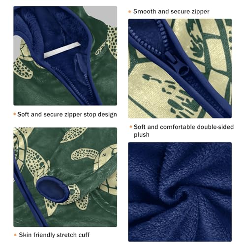 Turtle Pattern on Green Toddler Fleece Jacket Girl Boys Hooded Fleece Jacket Coat Warm Outwear Zip-up 3-10T3