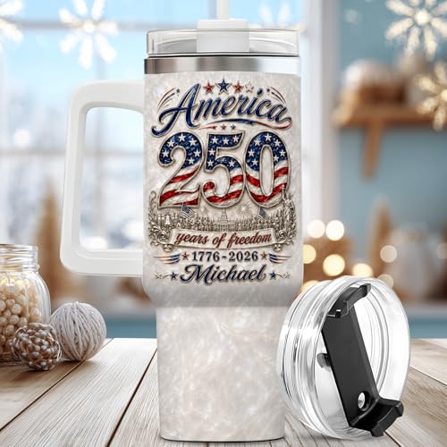 Image of Personalized 250th Anniversary Of America Tumbler - Custom Patriotic USA Flag 1776-2026 Gifts - US 4th Of July Freedom Tumbler 40OZ - American Flag Independence Celebration Gifts For Men Women