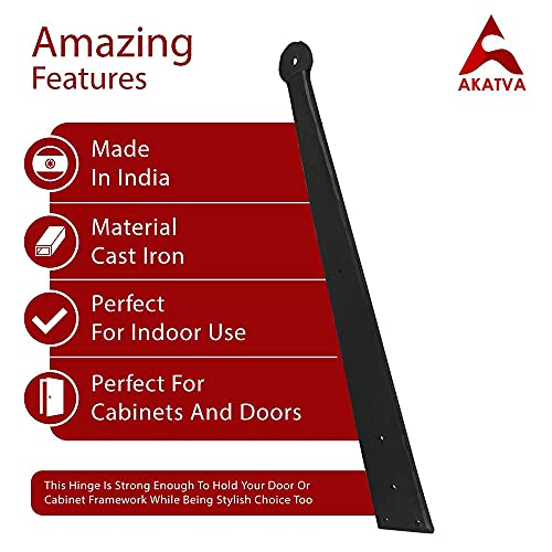 Akatva Black Antique Iron Hand Forged False Hinge Front Set - 2 Piece Gate False Hinges For Wooden And Metal Fences, Doors, Cabinets - Hardware Kit - Black Powder Coated Finish #TOP5