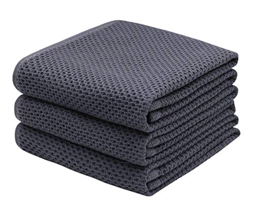 Mia'sDream Cotton Hand Face Head Towel Waffle Weave Kitchen Tea Towel Dish Towels, Soft and Absorbent Bath Guest Gym Towel Washcloths, 13inch x 28inch 3 Pack(Dark Gray)