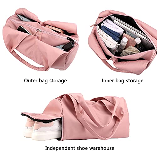SIVENKE Gym Bag for Women Men with Shoe Compartment and Wet Pocket Weekender Travel Bag Leisure Handbag Foldable Shopping Duffel Tote Bags for Fitness Swimming Yoga Sports Navy Blue - Image 4