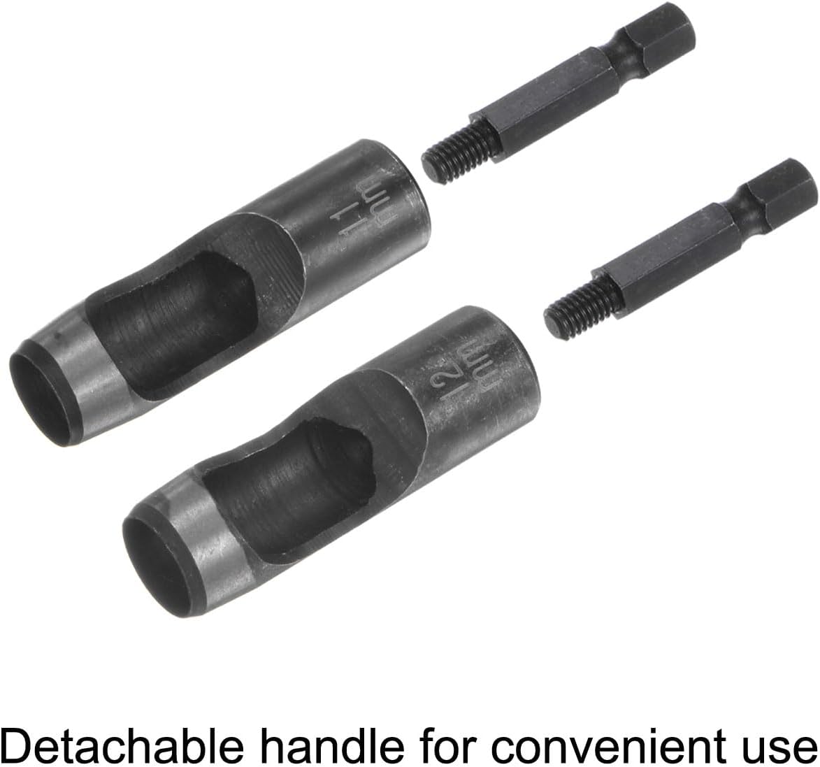 HARFINGTON Leather Hollow Punch Set 1/4 Hex Shank for Drills, 11mm 12mm Dia Rotary Hole Punches for Thick Fabrics Leathercraft Working