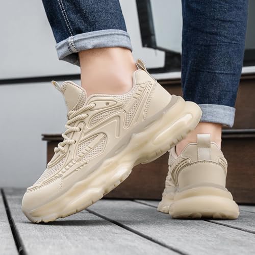 Image of YCMM Casual Athletic Walking Shoes for Men Lace-Up Chunky Platform Dad Sneakers Breathable Mesh Comfortable Non-Slip Work Workout Shoes