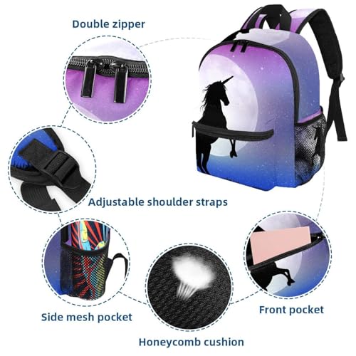 Sac à dos licorne au clair de lune léger avec poches de bouteille