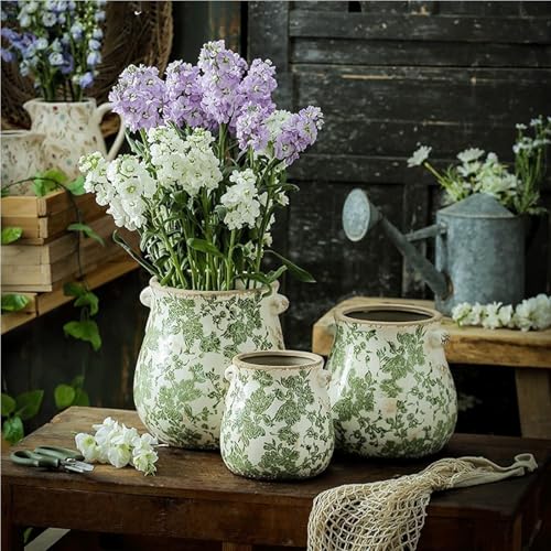 Pots de fleurs vintage d'exception en terre cuite émaillée style rustique