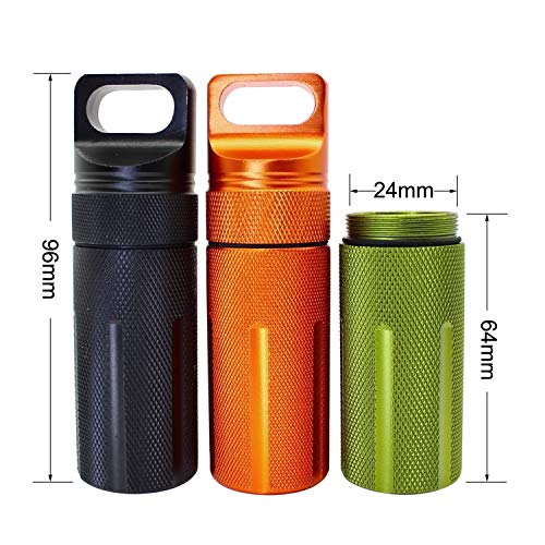 Image of Ccanku C20 EDC Waterproof Case Military Level Survival Pill Match Case Box Container CNC Metal Seal Bottle Camping Essentials Tool, Survival Storage Container (Black Orange Green)