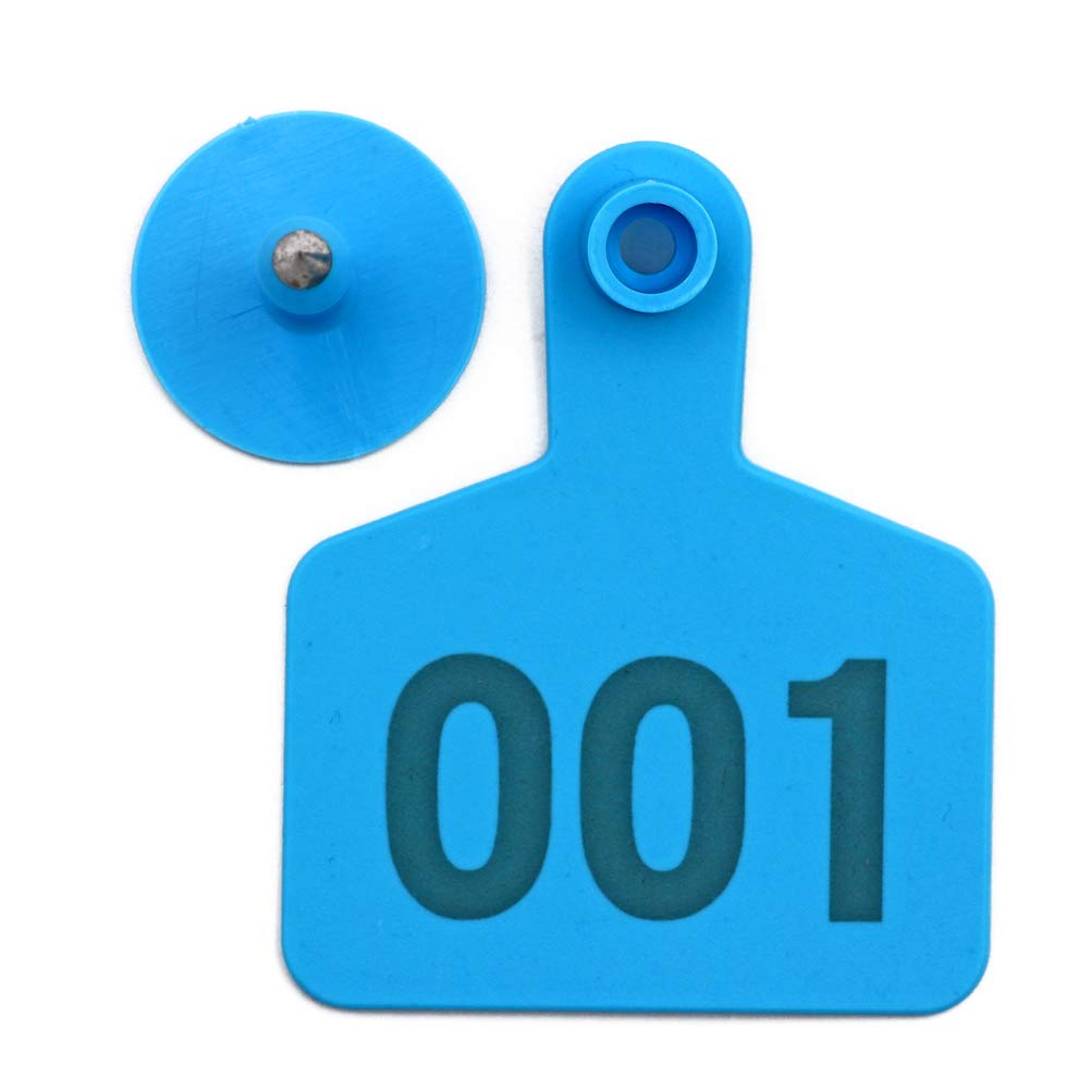 M.Z.A Etichette per Orecchio di bovini in plastica Etichette per Orecchie in plastica per Mucca Animale Capra di Pecora con Numero 001-100 (Blu)