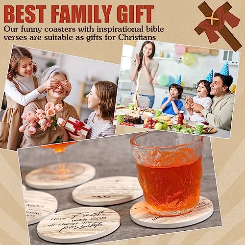 Dandat SES-DANDAT-209 12 Pcs Christian Coasters For Drinks With Bible Verses Christian Drink Coasters With Cork Backing Absorbent Coasters For Coffee Table With Holder Funny Ceramic Bar Coasters thumb #5