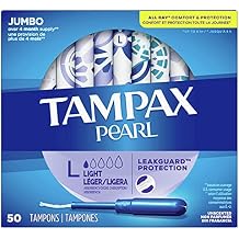 Tampax Pearl Tampons with Plastic Applicator, Light Absorbency, Unscented, 50 Count, Pack of 4 200 Count Total