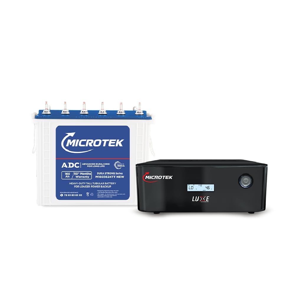 Microtek Inverter & Battery Combo | UPS SW Luxe 1900 (1650VA/24V) Pure Sine Wave Inverter with 2X M1603624TT 160Ah/12V Tall Tubular Batteries | High-Capacity Backup for Home, Office & Shops-picture-31