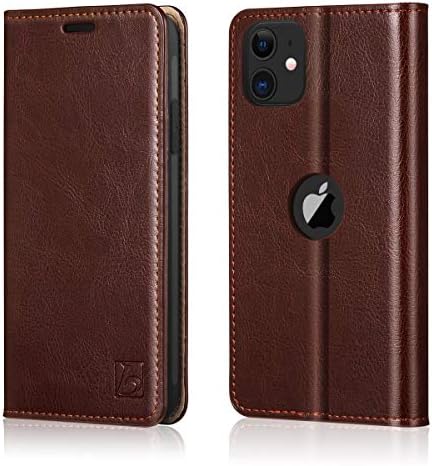 Belemay iPhone 11 Wallet Case, iPhone 11 Case, [Genuine Cowhide Leather Case] Slim Fit Folio Book Flip Cover Card Holder Slots, Kickstand Function, Cash Pockets Compatible iPhone 11 (6.1-inch), Brown
